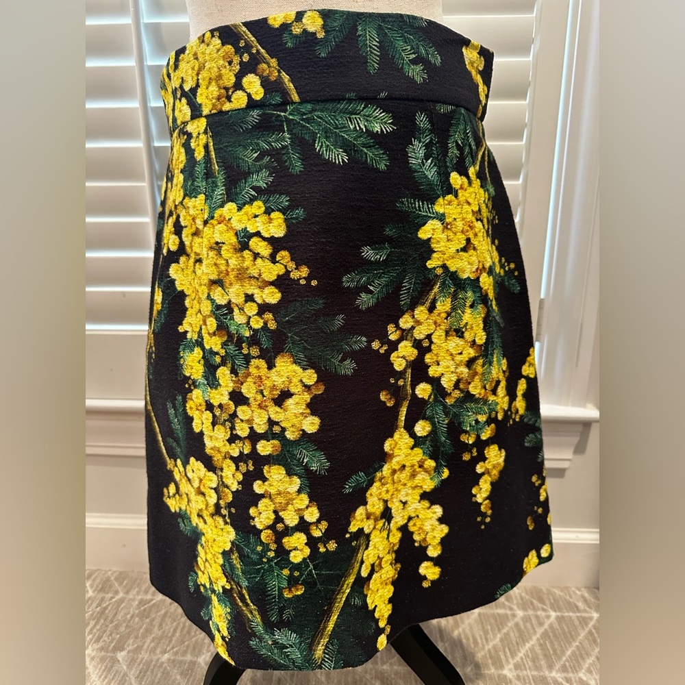Dolce & Gabbana  Black & Yellow Floral Acacia Mimosa Print Crepe Skirt size 46 L - Picture 3 of 12